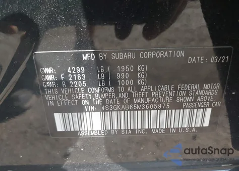 2021 Subaru Impreza из США, поврежденный, VIN 4S3GKAB65M3605975